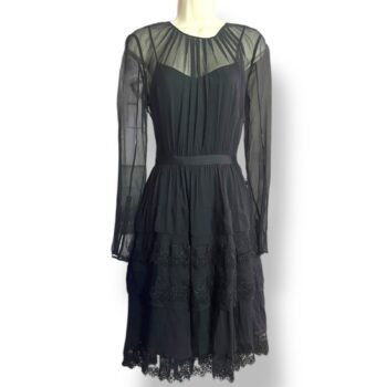 Jason Wu 2995 Size 0 Black Silk Crinkle Chiffon Long Sleeve Dress