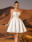 Leaf Embroidery Boned Ball Gown Mini Prom Bridal Gown Dress – White缩略图 LY184-front