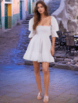 Hand Beading Puff Sleeve Ruffle Square Mini Prom Dress – White缩略图 PTAQ0290_1_a98ac195-368e-4ac3-ba88-057e04a01217
